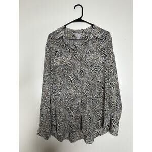 Chicos Semi Sheer Cheetah Print Button Up Shirt Size 3 Or US 16/18 Career Work